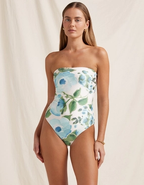 Isles Bandeau Swimsuit - Watercolour womens resort swimwear, flattering one-piece swimsuits