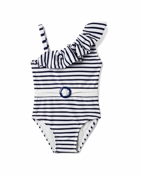 Janie and Jack Recycled Striped Ruffle Shoulder Swimsuit cute swimsuits for teen girls, modest teen swimwear
