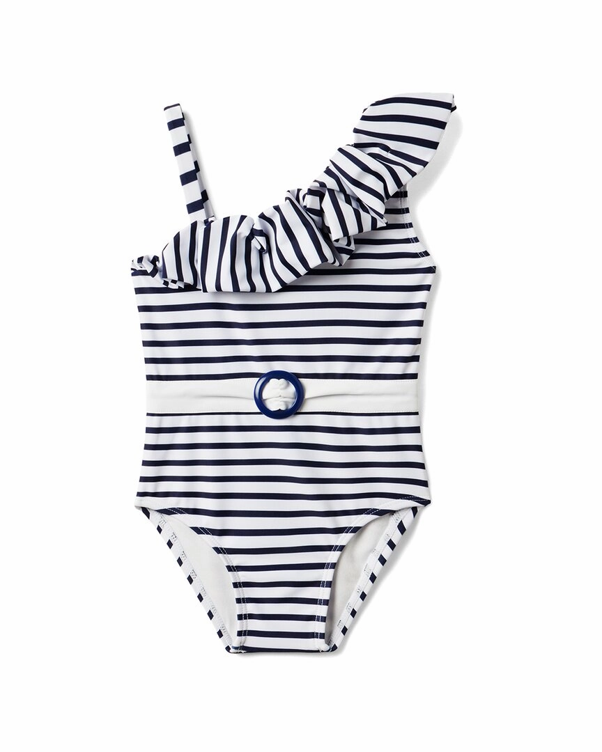 Janie and Jack Recycled Striped Ruffle Shoulder Swimsuit cute swimsuits for teen girls, modest teen swimwear