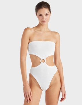 Jerry Swimsuit - White womens resort swimwear, flattering one-piece swimsuits