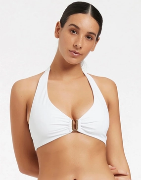 Jetset D DD U Trim Halter Bikini Top - White full coverage swim tops, cute bikini tops