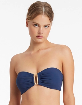 Jetset U Trim Bandeau Bikini Top - Pacific Blue stylish swimwear tops, womens beach tops
