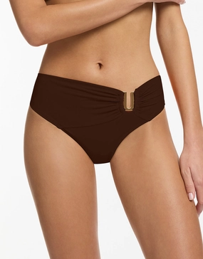 Jetset U Trim Mid Bikini Pant - Chocolate adjustable swim bottoms women, flattering bikini bottoms