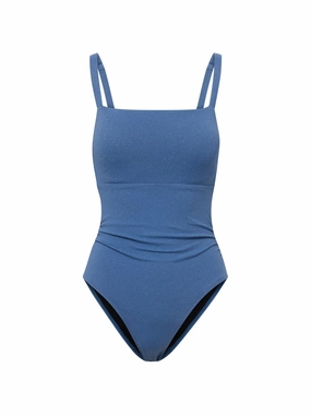 Jori One Piece In Steel Blue Metallic Pique high waist swimwear women, swimsuit for women beachwear