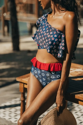 JOSEFINA White Heart TWO PIECE STOCKINGS - Red two piece swimsuits women, matching bikini sets