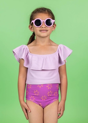 Just Lilac | Mini Ruffled Around Top girls full coverage swimwear, kids swimwear for pool
