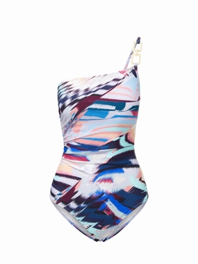 Kara One Piece Trim Mosaic fashionable beach swimwear, modern womens bikinis