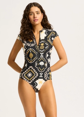 Kasbah Zip Front One Piece - Black plus size swimwear women, summer swimwear for ladies