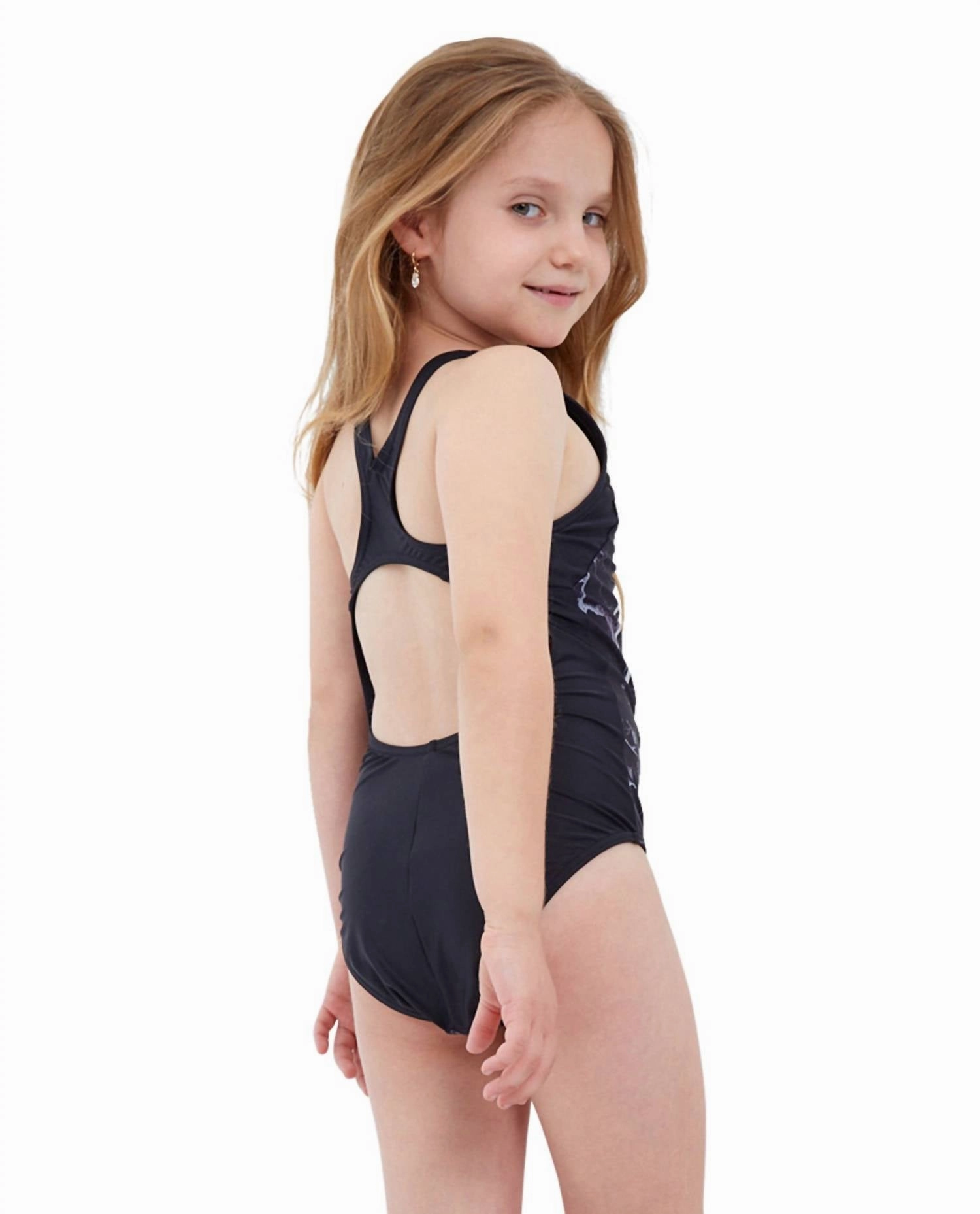 Kids Girls Sporty One Piece Swimsuit In Skull