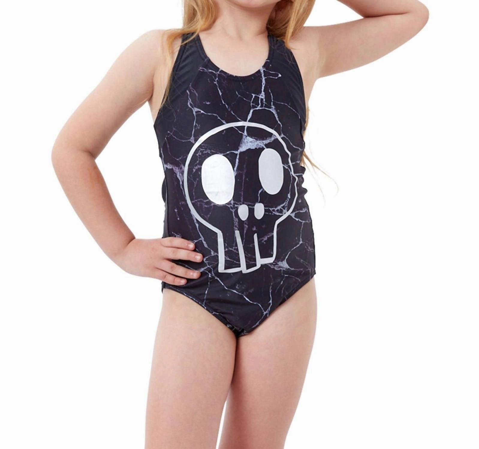 Kids Girls Sporty One Piece Swimsuit In Skull cute swimsuits for teen girls, modest teen swimwear