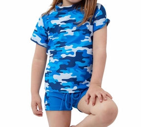 Kids Short Sleeve Swim Shirt With Matching Swim Short In Camo cute swimsuits for teen girls, modest teen swimwear