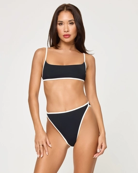 Kourt Bikini Top - Black-Cream halter swim tops, wireless bikini tops
