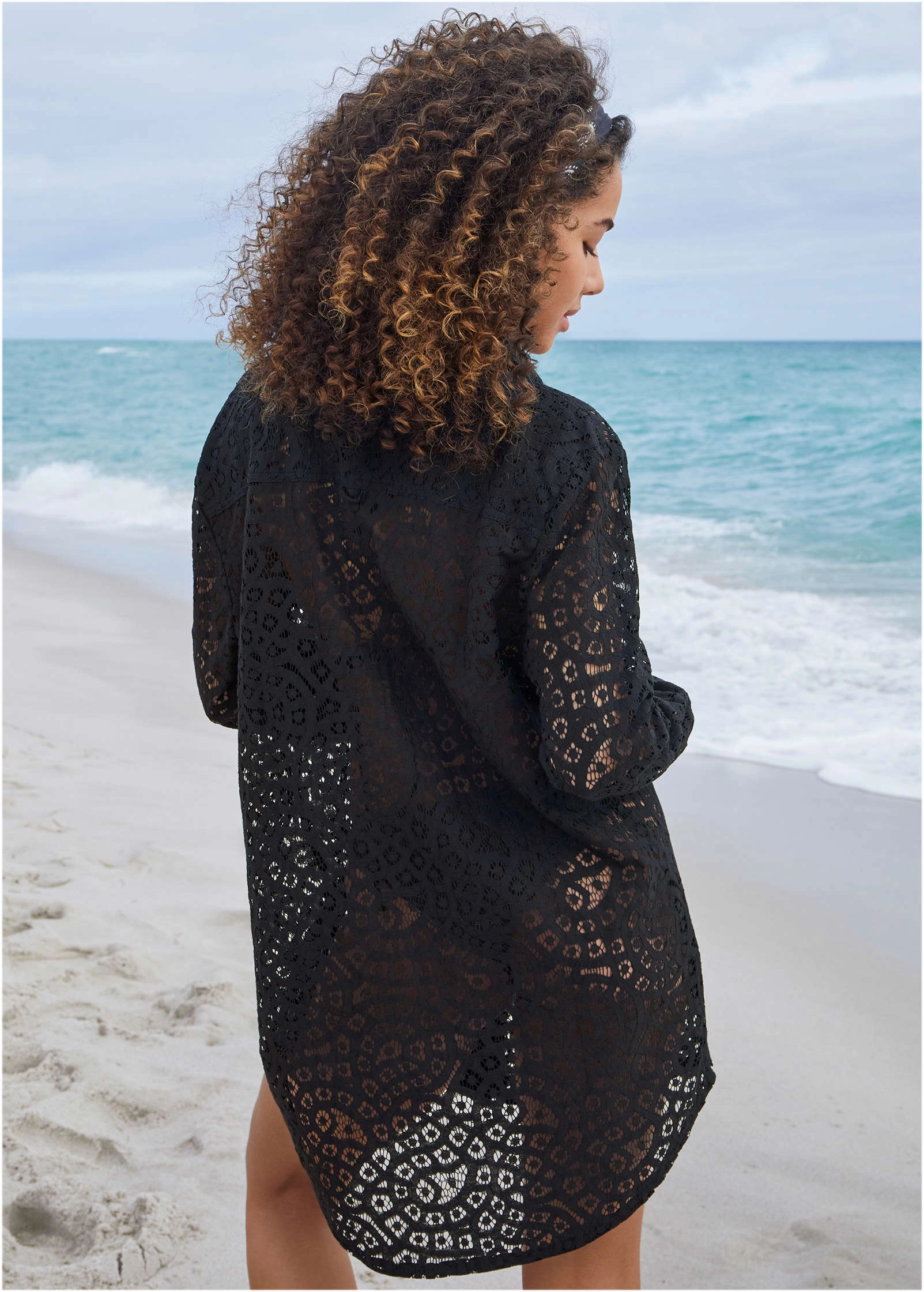 Lace Cover-Up Button Down - Black