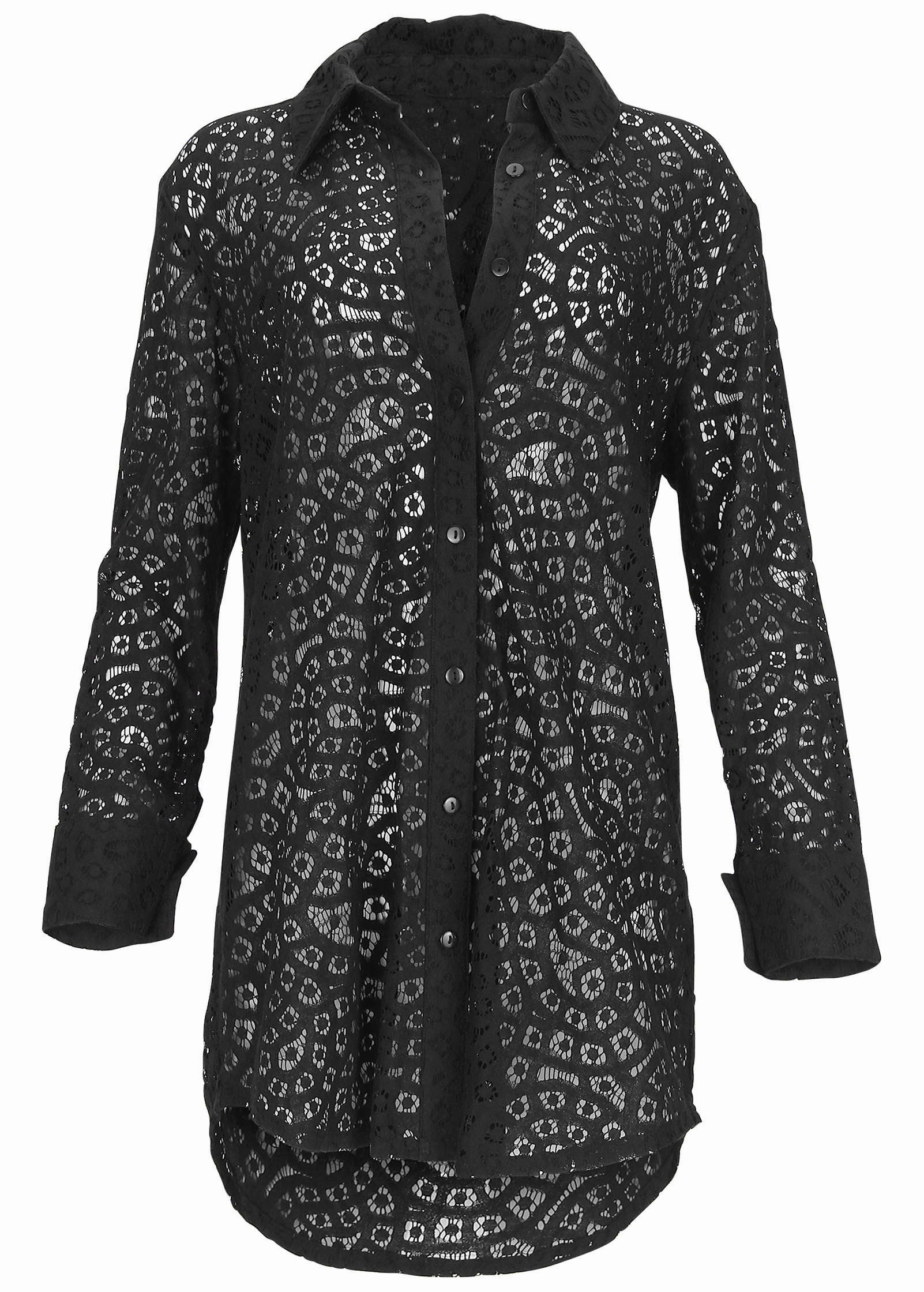Lace Cover-Up Button Down - Black