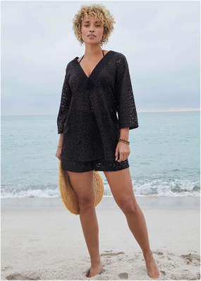 Lace Tunic Cover-Up - Black plain swimwear women, minimalist swimsuits