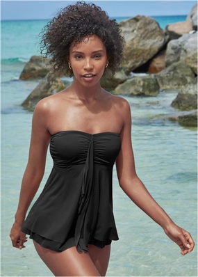 Lanai Bandeau Tankini - Black Beauty plain swimwear women, minimalist swimsuits