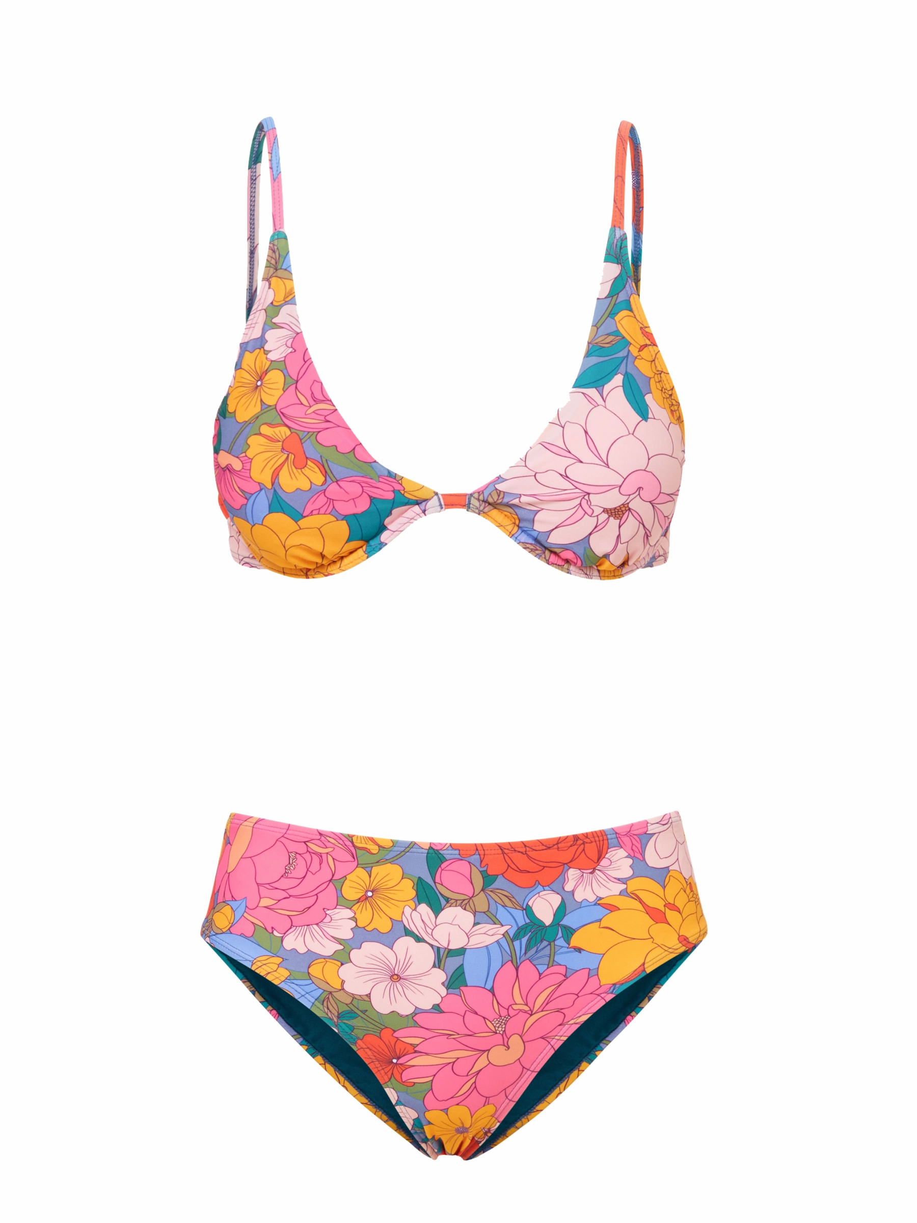 Leah Top   Classic Midrise Bottom in Zinnia Fields bikini bottom with tie sides, swim top for sunbathing