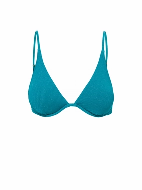 Leah Top In Jungle Green Metallic Pique fashionable beach swimwear, modern womens bikinis