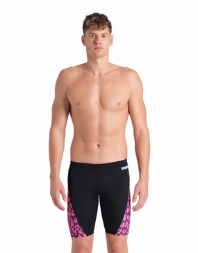 Leopard Printed Swim Jammer - Black/Fuchsia Multi arena swimwear for men, arena competitive swimsuits