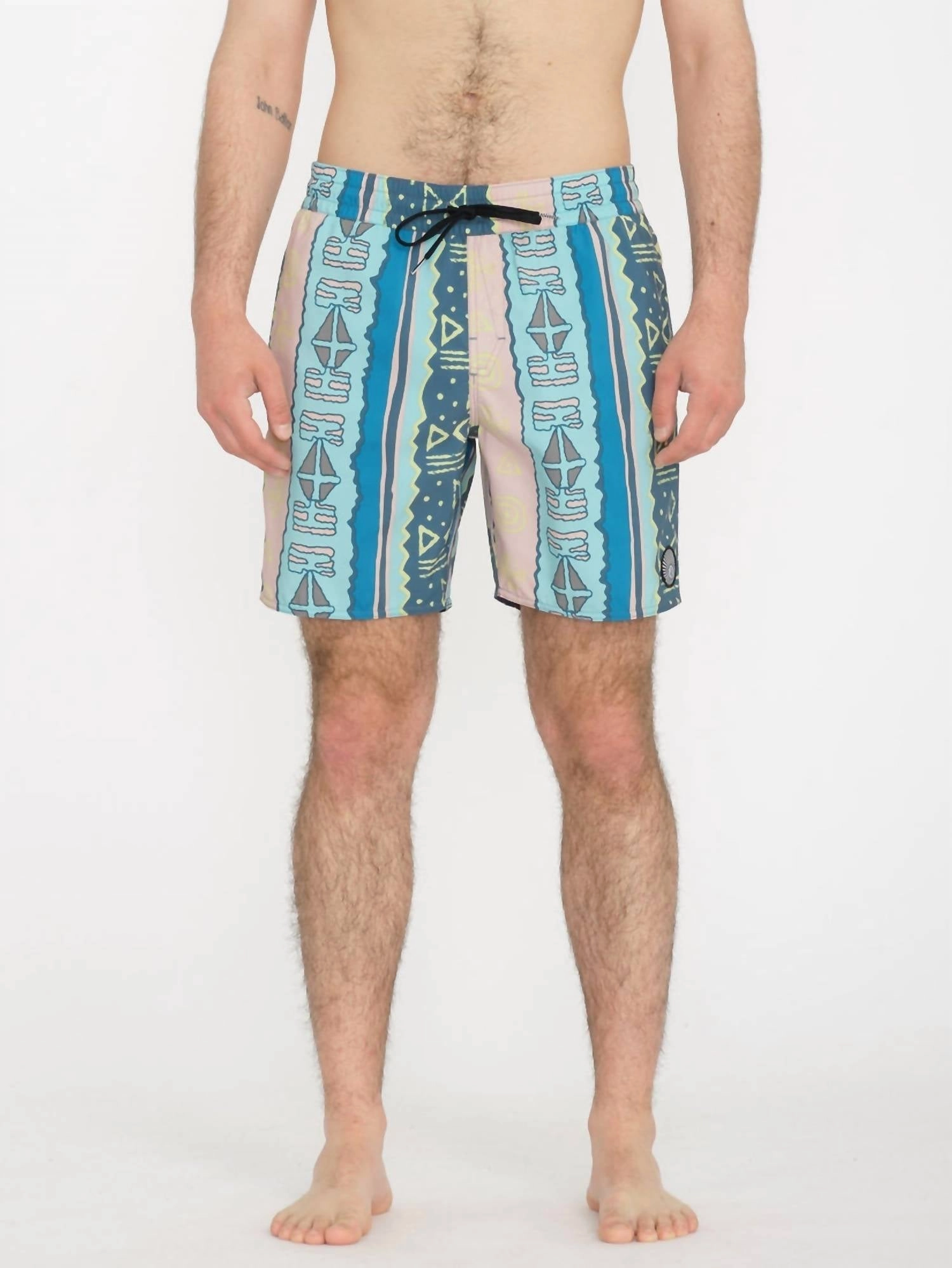 Lido Print Trunk 17" Boardshort In Crete Blue mens beach swimwear, quick dry mens swimsuits
