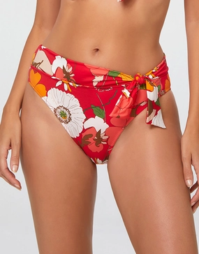 Lilia Maxi Bikini Pant - Red swim shorts for women, stretch fit swim bottoms