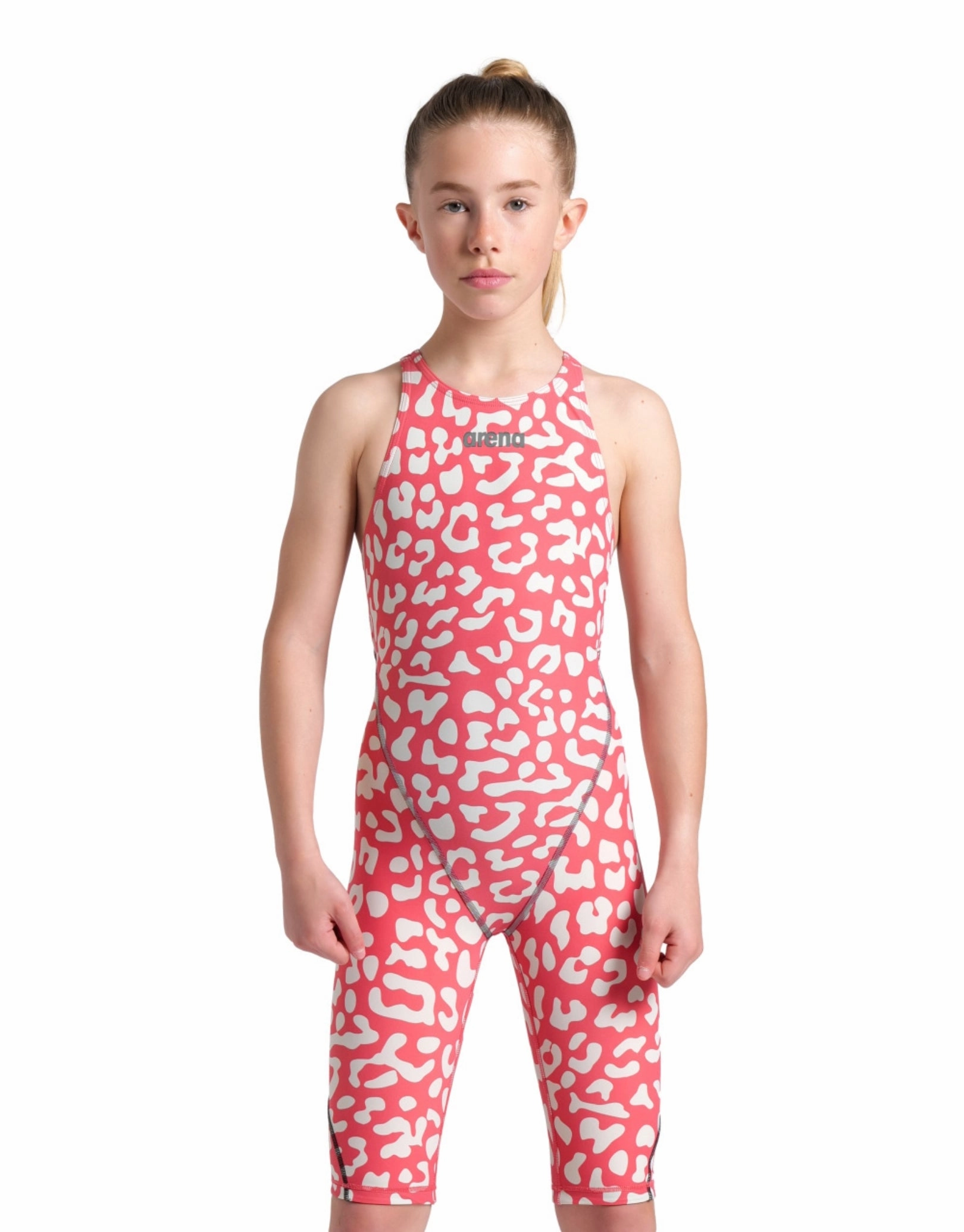 Limited Edition Girls Powerskin ST NEXT Open Back - Leopard Skin Geranium arena swimwear for men, arena competitive swimsuits