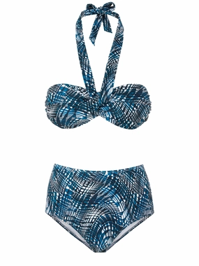 Loryn Top   Classic High Waist Bottom in Abstract Wave bikini bottom with tie sides, swim top for sunbathing
