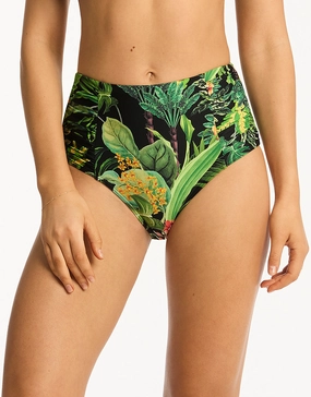 Lotus High Waist Gathered Side Bikini Pant - Black adjustable swim bottoms women, flattering bikini bottoms