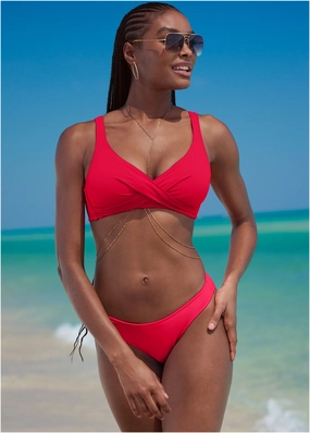Lovely Lift Wrap Top - Red Hot supportive swim tops, printed bikini tops