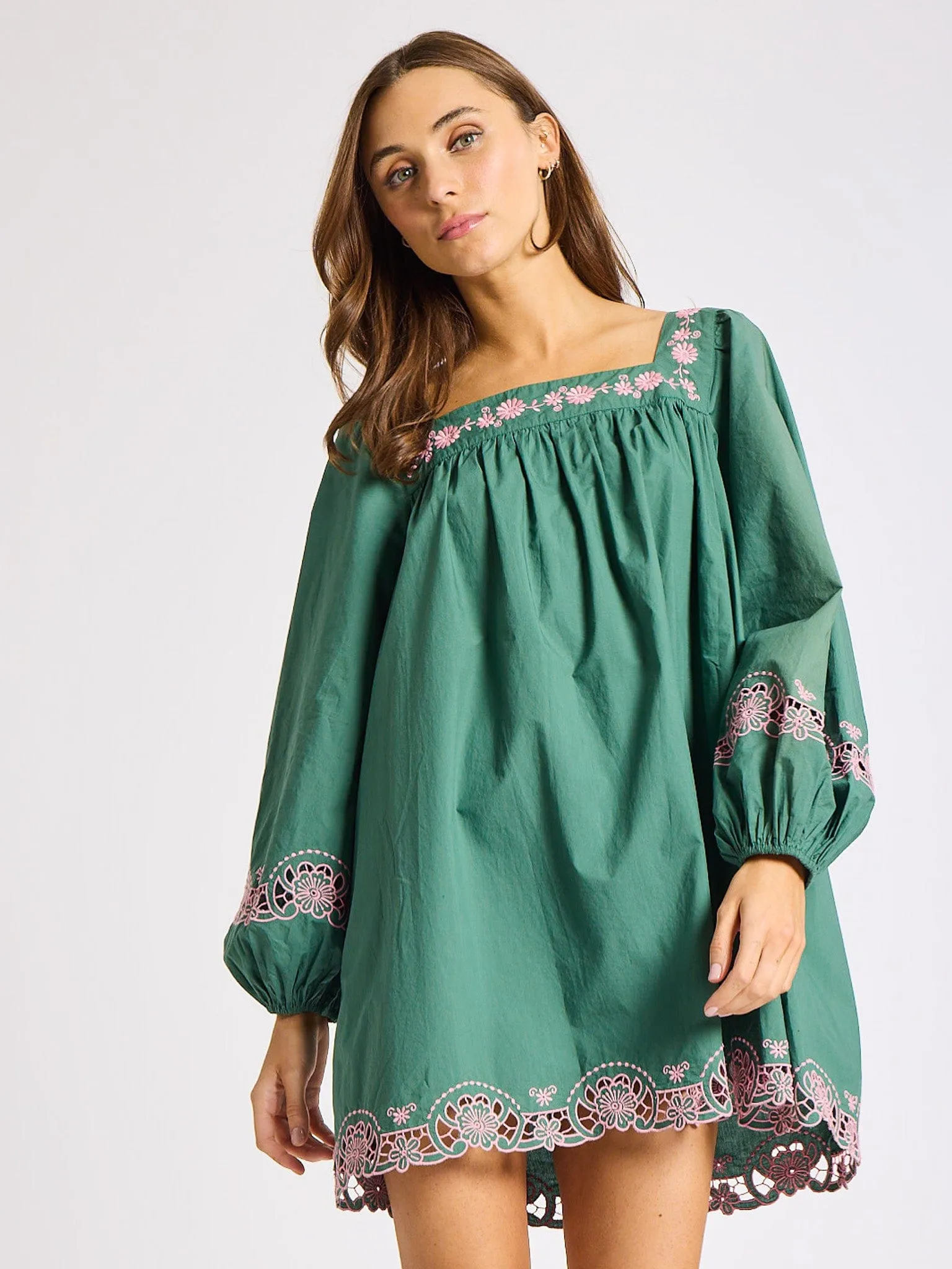 Lovina Dress in Palm Eyelet