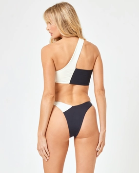 Low Tide Bikini Bottom - Black-Cream ruched bikini bottoms, hipster swimwear bottoms