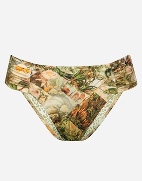 Lush Utopia Ruched Side Bikini Pant - Botanical Camo adjustable swim bottoms women, flattering bikini bottoms