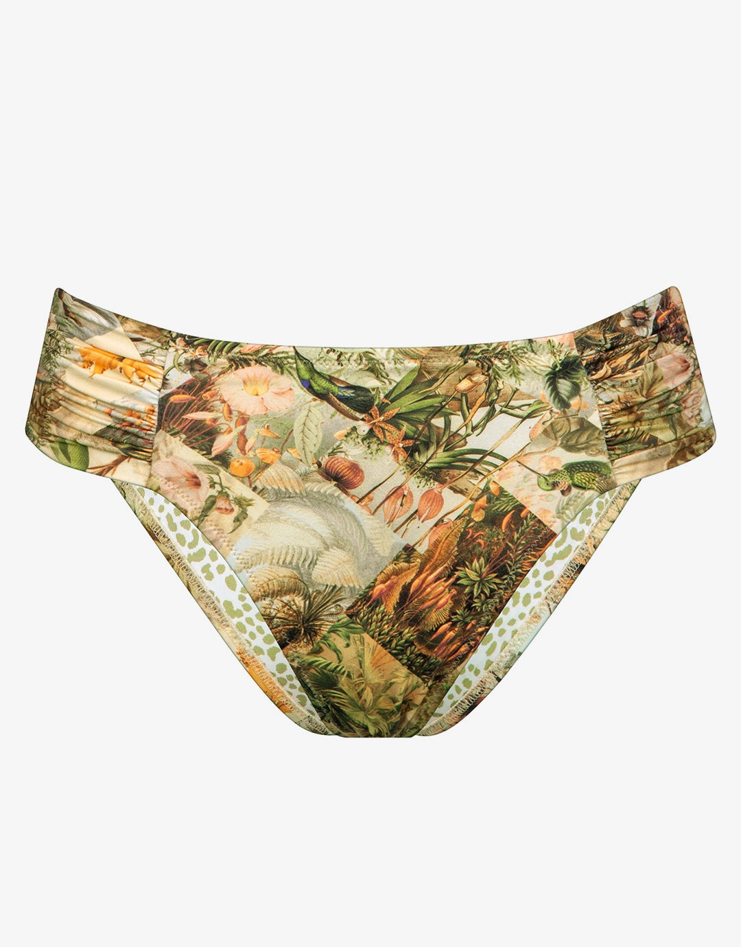 Lush Utopia Ruched Side Bikini Pant - Botanical Camo adjustable swim bottoms women, flattering bikini bottoms