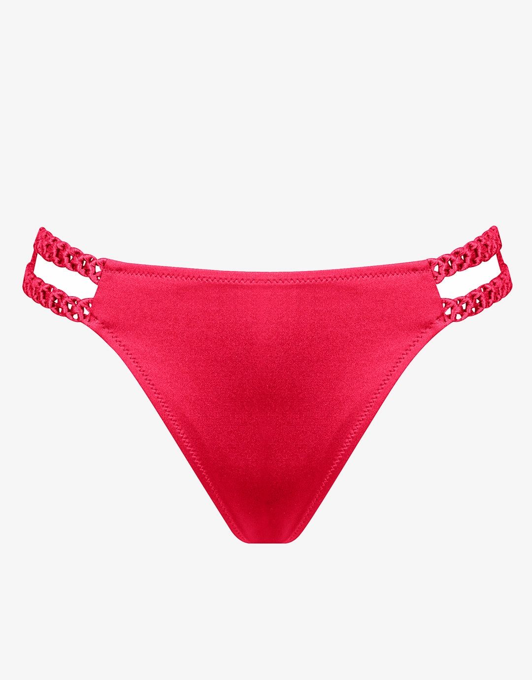 Macrame Love Double Strap Bikini Pant - Luscious Red adjustable swim bottoms women, flattering bikini bottoms