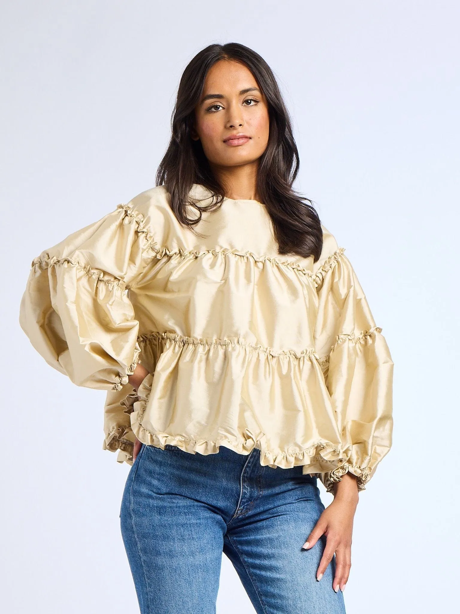 Mae Top in Almond Taffeta