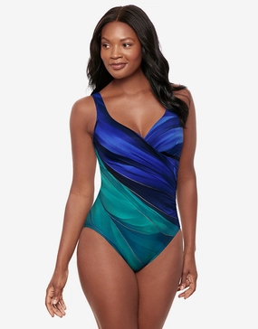 Maldiva Its A Wrap Swimsuit - Blue Multi tummy control swimwear women, slimming swimsuits