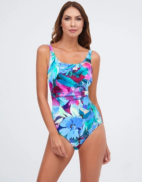 Malena High Front Swimsuit - Turquoise tummy control swimwear women, slimming swimsuits