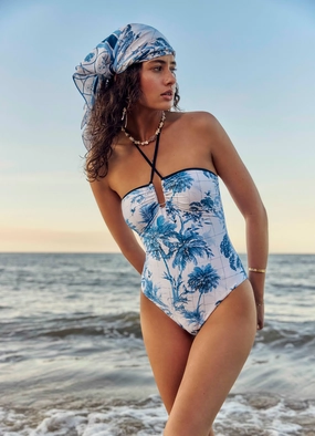 Marbella Trim Front One Piece - White slimming one piece swimsuits, fashionable one piece suits