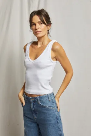 Maria Ribbed V-Neck Tank in White