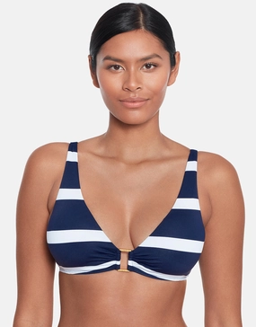 Mariner Stripe Ring OTS Bikini Top - Navy and White full coverage swim tops, cute bikini tops