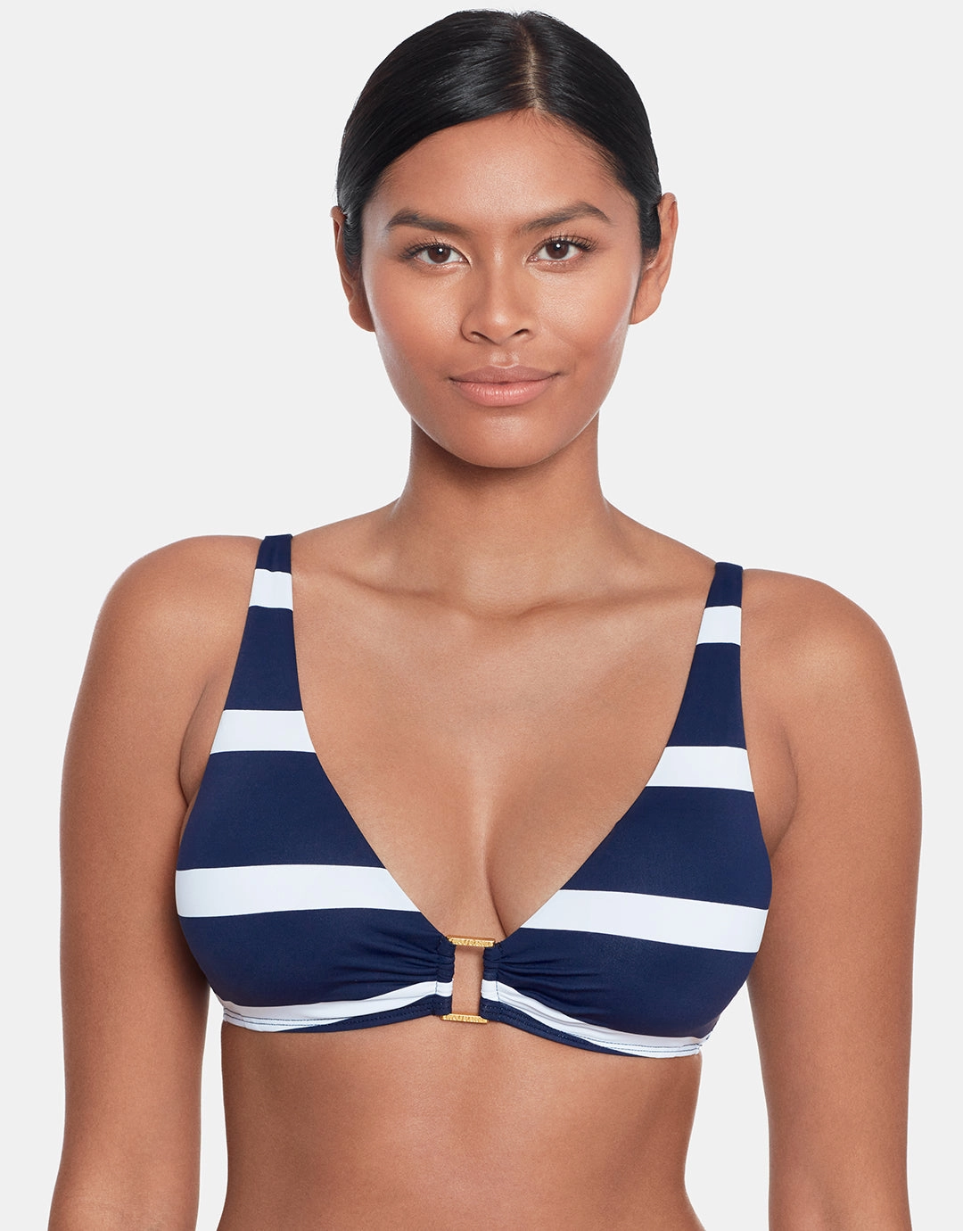 Mariner Stripe Ring OTS Bikini Top - Navy and White full coverage swim tops, cute bikini tops
