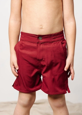 Maroon | Mini Boardies boys summer swimwear, boys rash guard swim sets