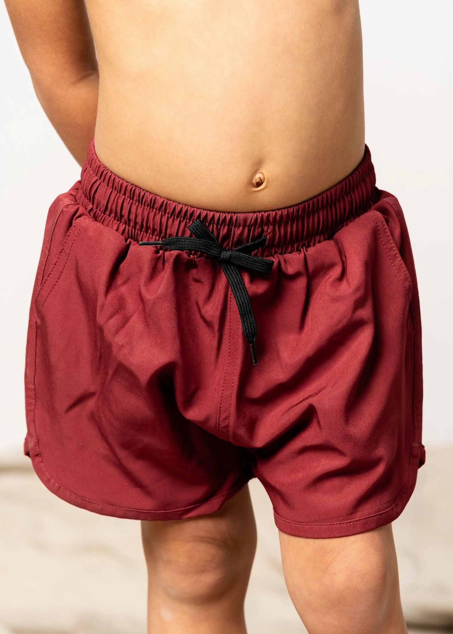 Maroon | Mini Retro Shorties boys summer swimwear, boys rash guard swim sets