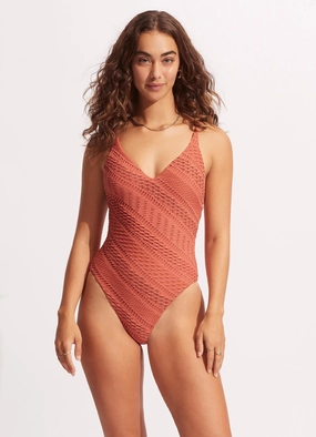 Marrakesh V Neck One Piece - Cinnamon slimming one piece swimsuits, fashionable one piece suits