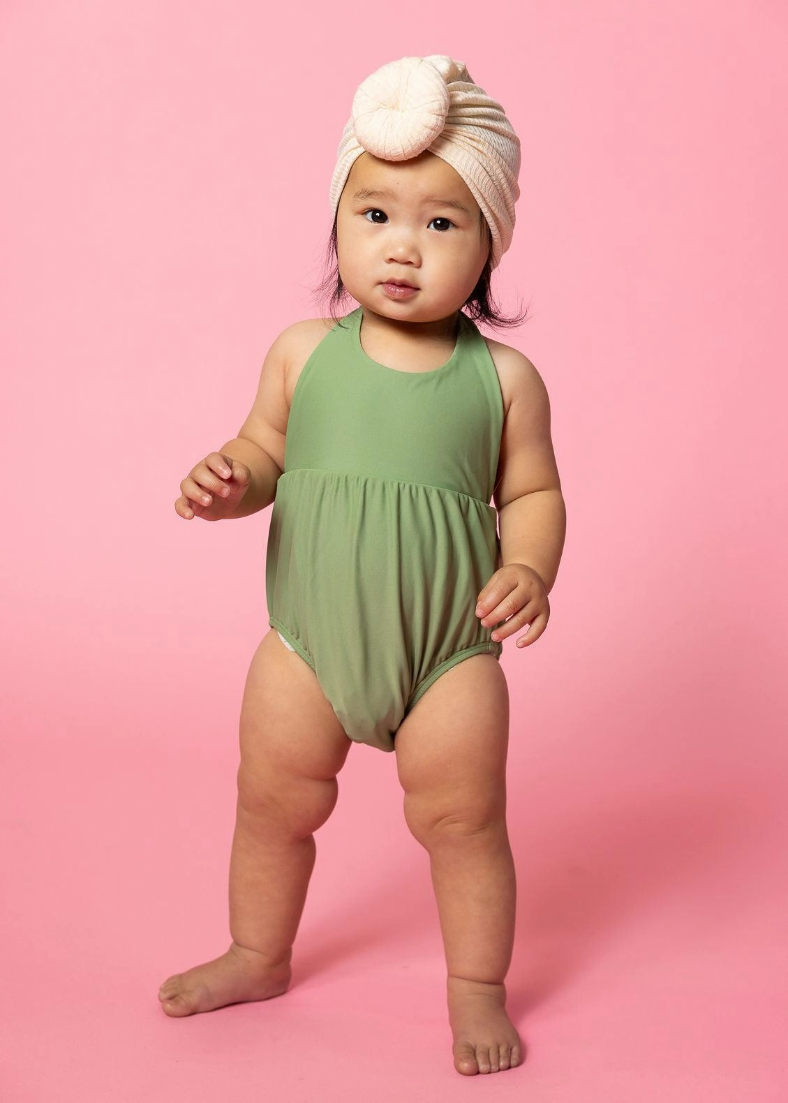 Meadow Green | Baby Romper One-Piece girls full coverage swimwear, kids swimwear for pool