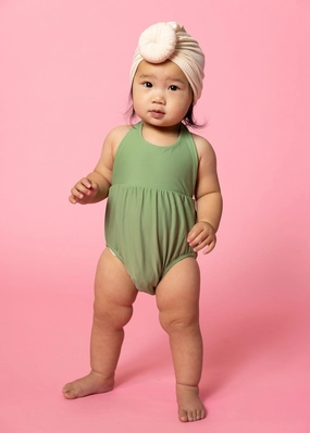 Meadow Green | Baby Romper One-Piece girls full coverage swimwear, kids swimwear for pool
