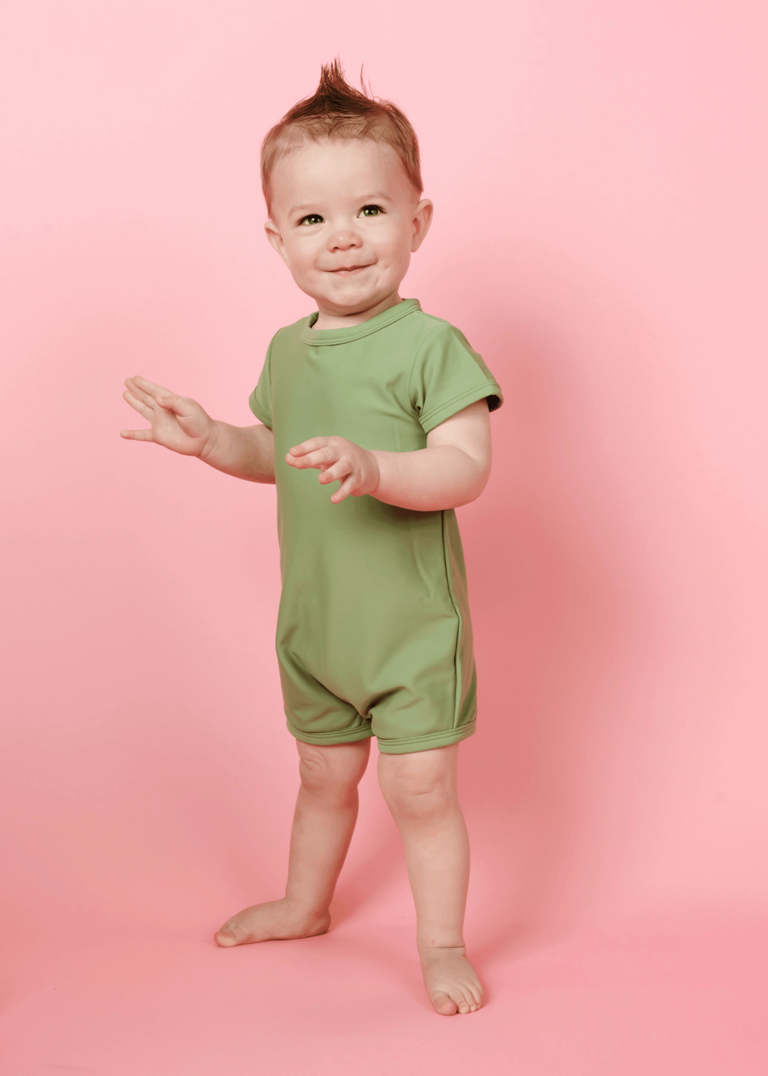 Meadow Green | Baby Shorties Rashguard (Unisex) boys summer swimwear, boys rash guard swim sets