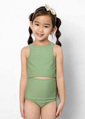 Meadow Green | Mini High-Waisted Bottoms girls full coverage swimwear, kids swimwear for pool