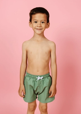 Meadow Green | Mini Retro Shorties boys summer swimwear, boys rash guard swim sets