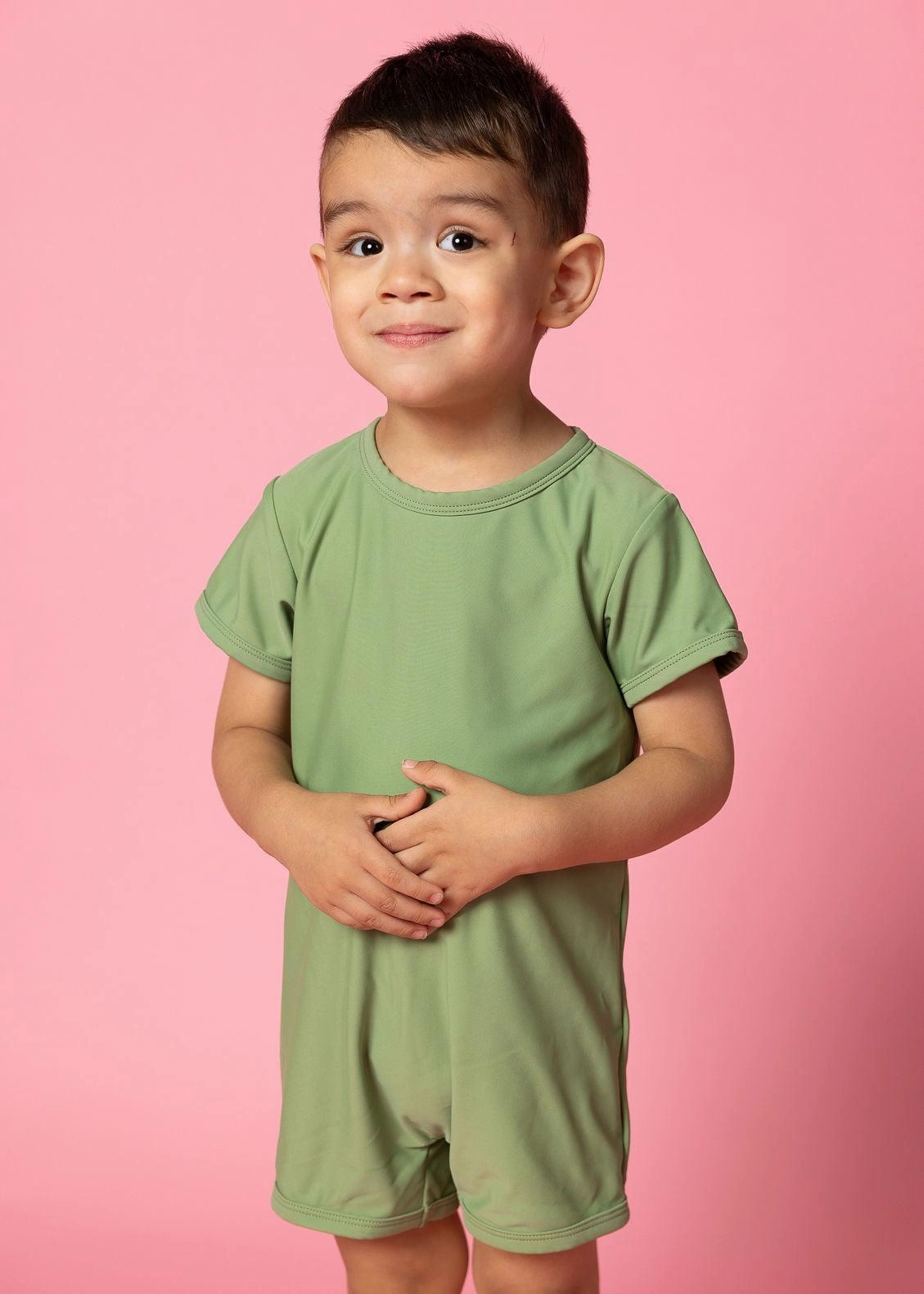 Meadow Green | Mini Shorties Rashguard (Unisex) boys summer swimwear, boys rash guard swim sets
